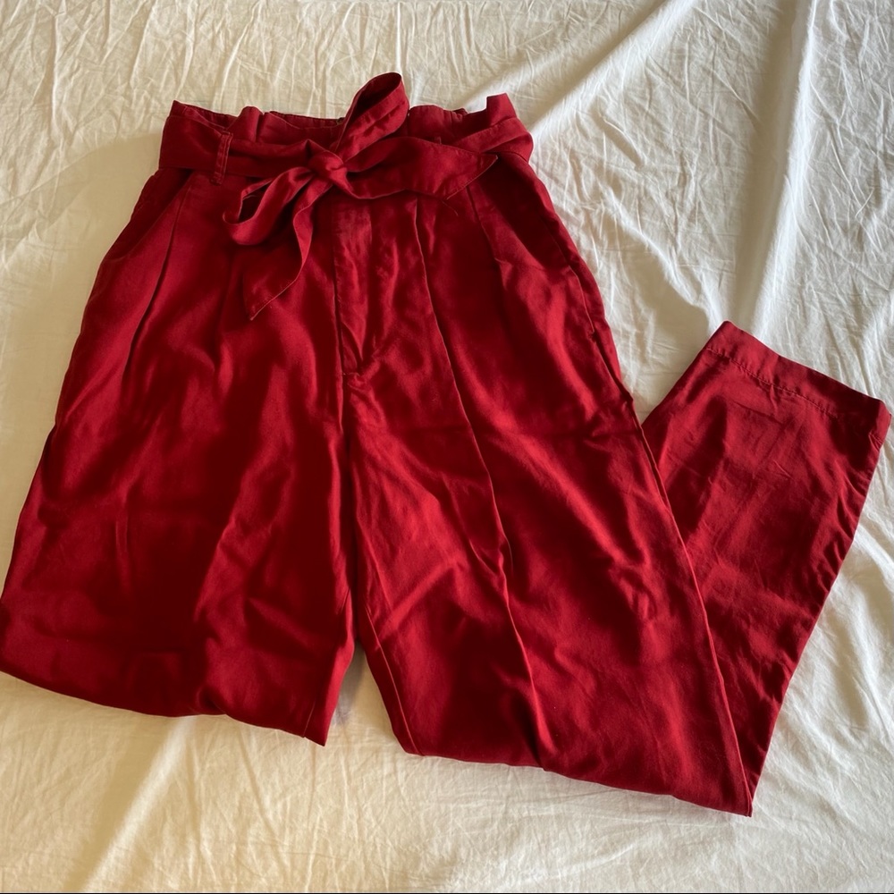 Abercrombie & Fitch paper bag wide leg pants red